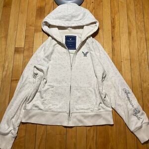 American Eagle Hoodie Womens XL Cream Zip Up Casual